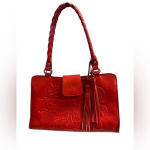 Patricia Nash Rienzo Tooled Elegant Red Leather Handbag